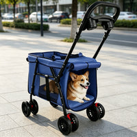 Pet Stroller, Foldable 4-Wheel Design, Breathable Mesh Dog Cat Stroller with Shockproof Wheels, Brake System, Storage Tr