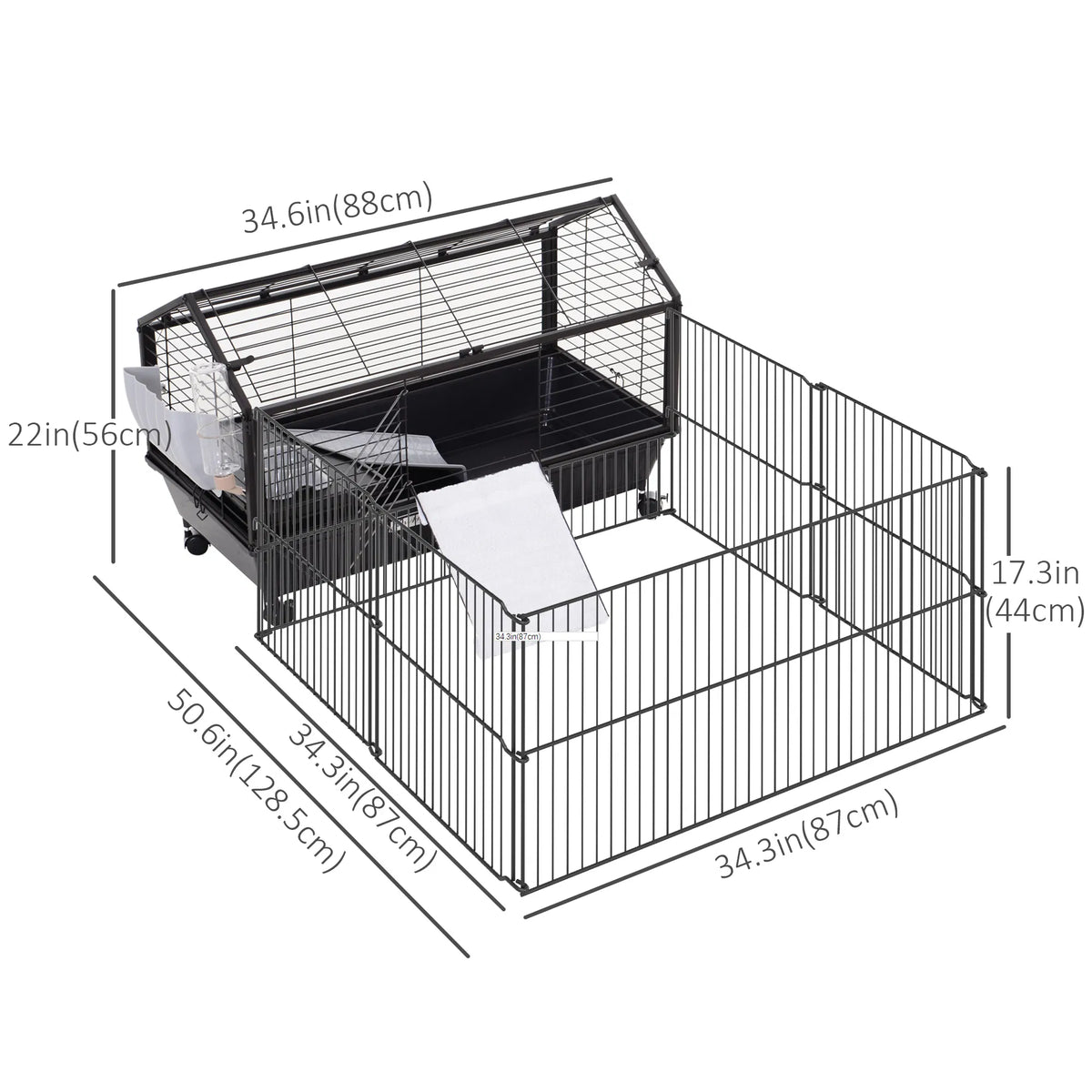 Metal Small Animal Cage, Rabbit Cage for Guinea Pig Chinchilla Hedgehog Bunny with Removable Wheels and Foldable Detacha