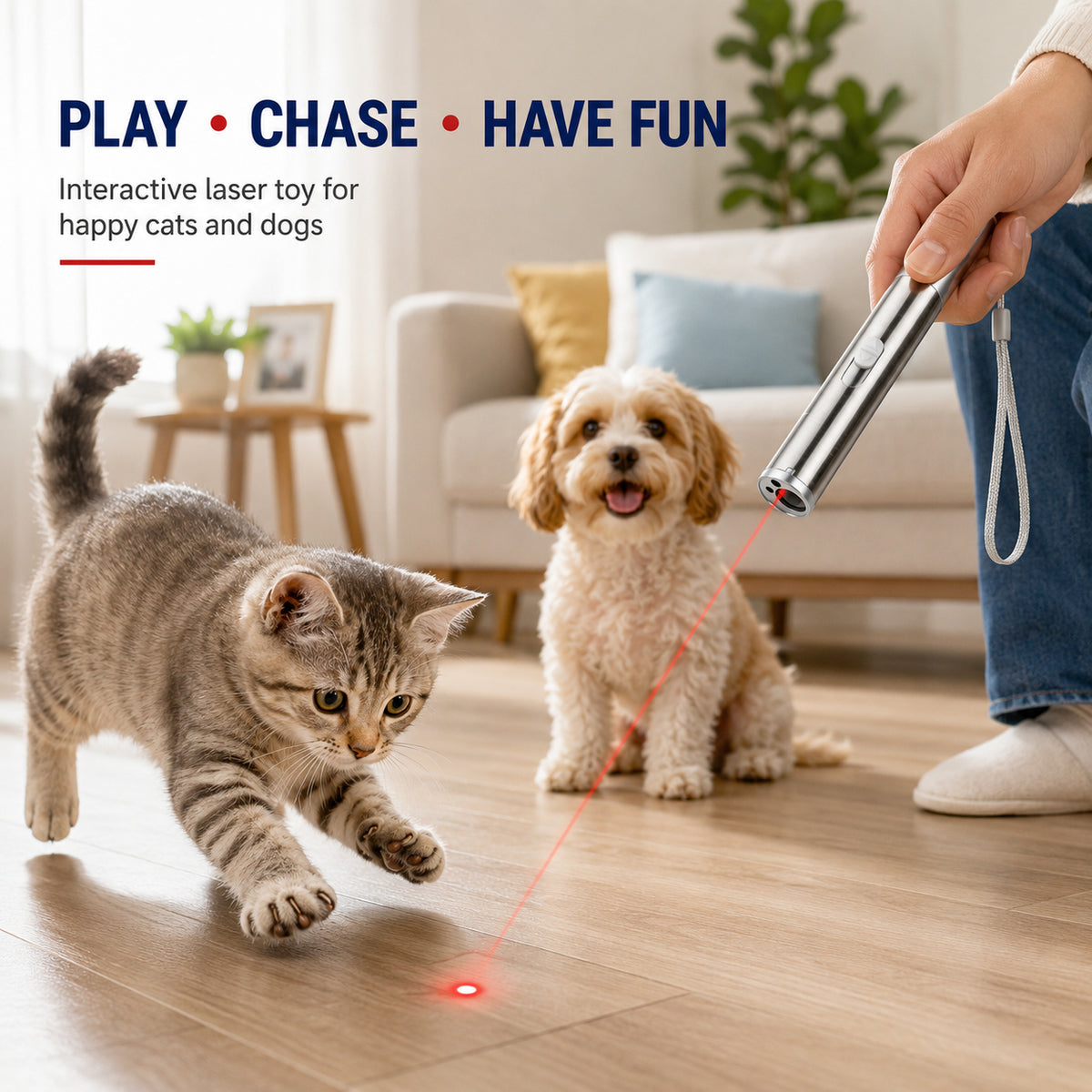 3-in-1 Pet Laser Pointer For Cats & Dogs,Cat Laser Pointer, USB Rechargeable Pet Toy With Red Laser, UV Light & LED Flas