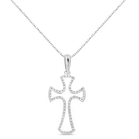 .925 Sterling Silver 1/3 Cttw Diamond Framed Open Cross 18" Pendant Necklace (J-K Color, I2-I3 Clarity)