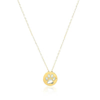 14k Yellow Gold Necklace with Dog Paw Print Symbol in Mother of Pearl
