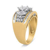 10K Yellow and White Gold 1 1/2 Cttw Pear Shaped 3 Stone Style Diamond Ring Band (H-I Color, SI1-SI2 Clarity) - Ring Size 7