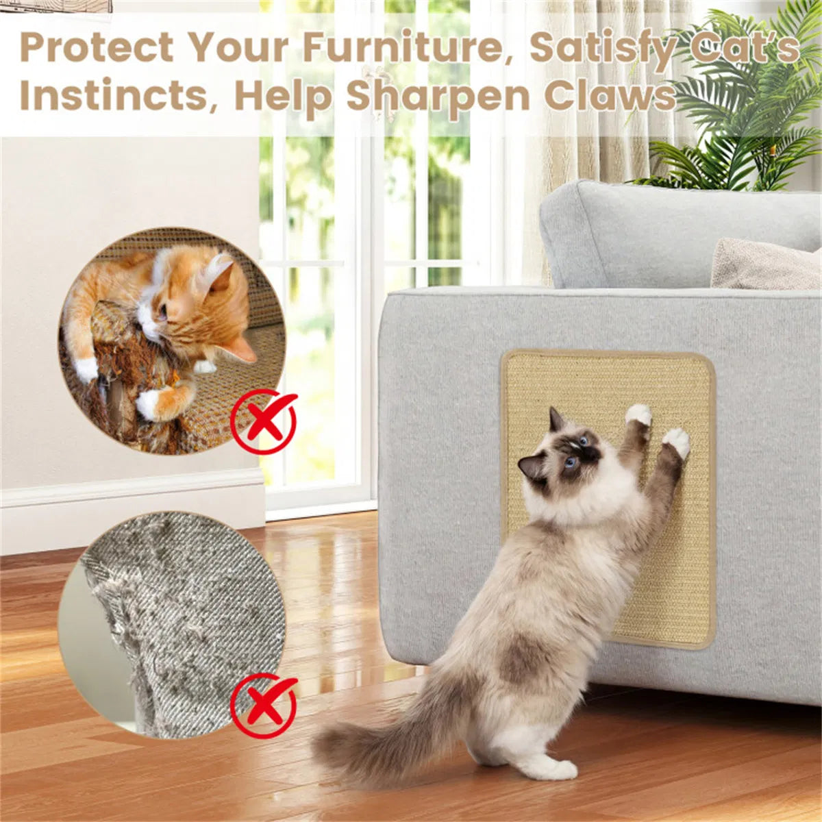 16 x 12 Inch Natural 6-Piece Cat Scratching Mats, Sisal Material Anti-Slip Latex Backing Furniture Protector