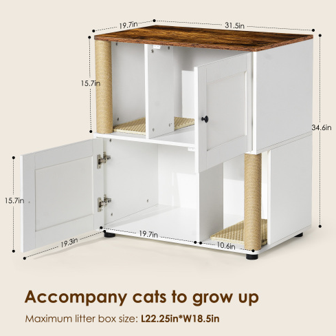 Double Cat Litter Box Enclouse,Cat Litter Box Enclosure For 2 Cats, Cat Litter Cabinet, Double Litter Box Enclosure With