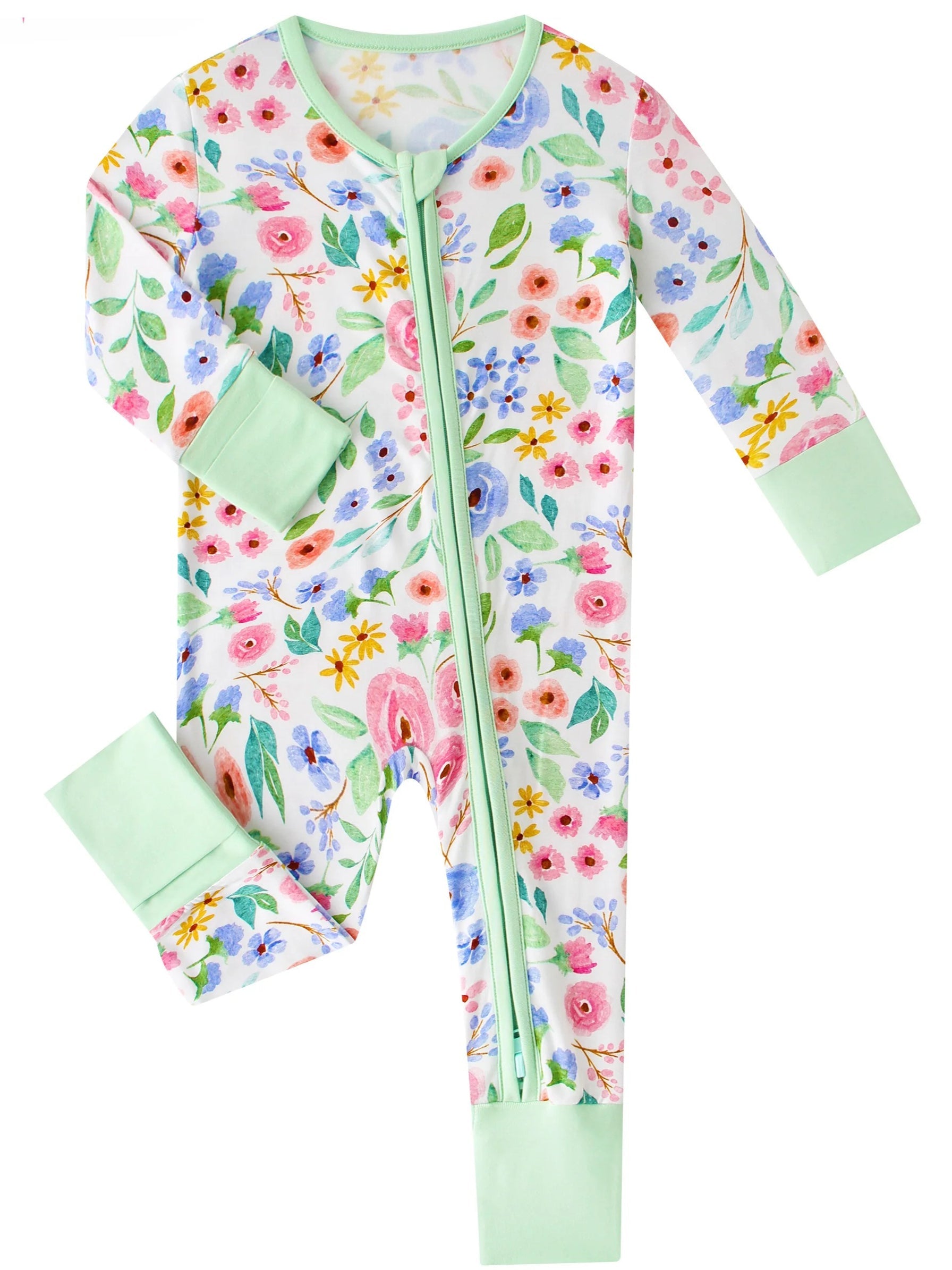 PoshTOT Ink Flower Bamboo Baby Convertible Zippy Romper