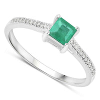 0.67 Carat Genuine Zambian Emerald and White Diamond 14K White Gold Ring