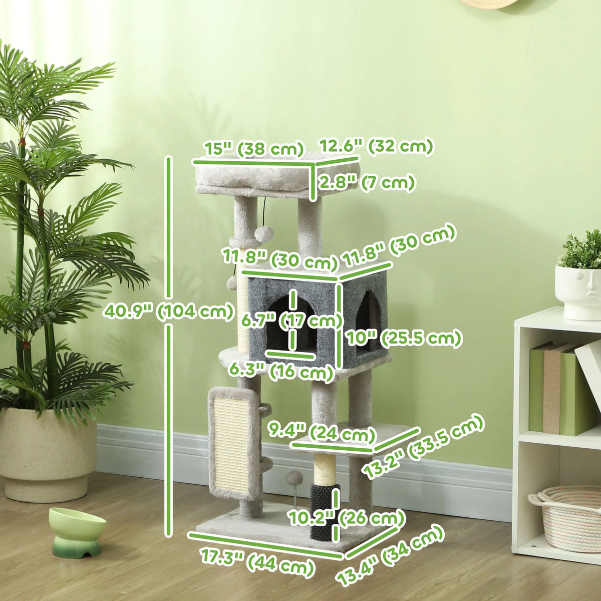 41 Inch Cat Tree with Scratching Posts, Cat Bed, Condo, Grooming Brush, Jumping Platforms, Toy Balls, Anti-tip Kit