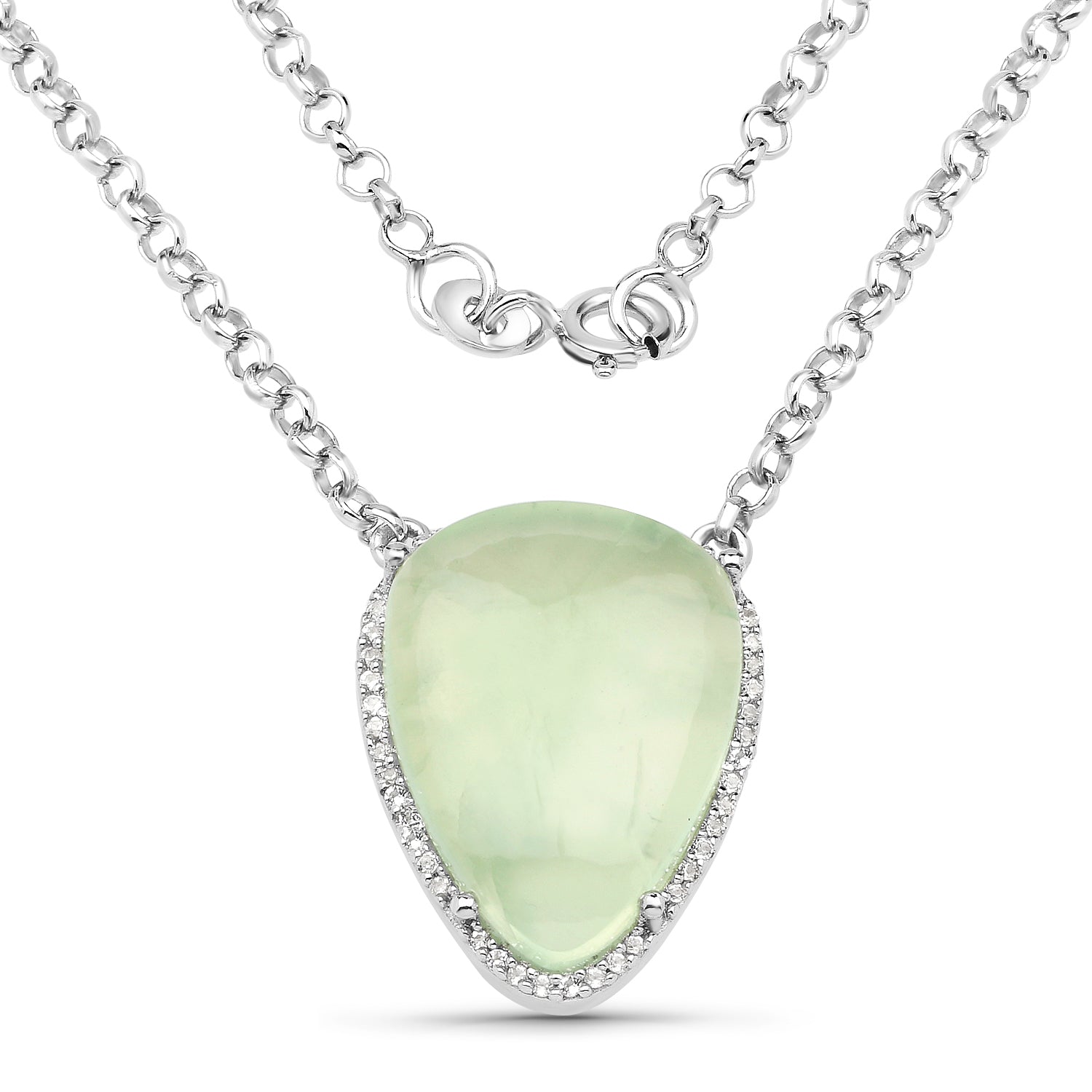 10.77 Carat Genuine Prehnite And White Topaz .925 Sterling Silver Pendant