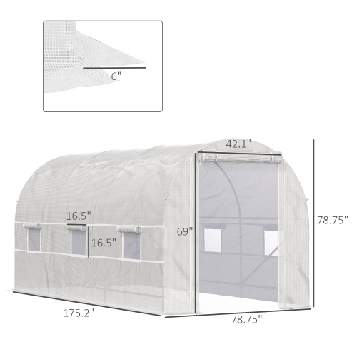 Outsunny 15 X 7 X 7 Walk-In Tunnel Greenhouse, Large Garden Hot House Kit With 6 Roll-up Windows & Roll Up Door, Steel F