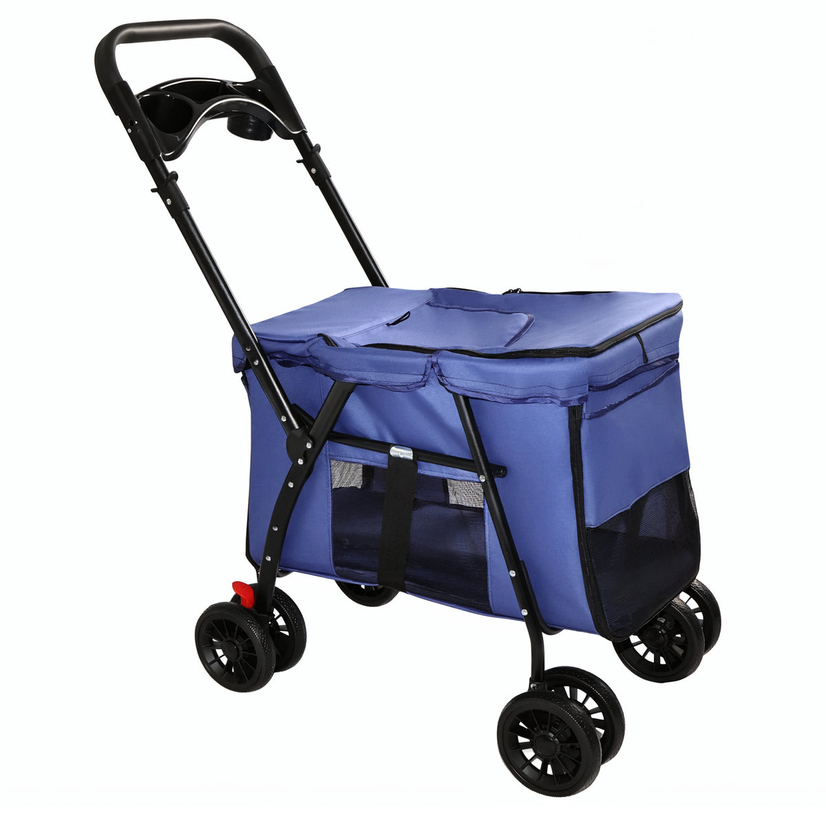 Pet Stroller, Foldable 4-Wheel Design, Breathable Mesh Dog Cat Stroller with Shockproof Wheels, Brake System, Storage Tr