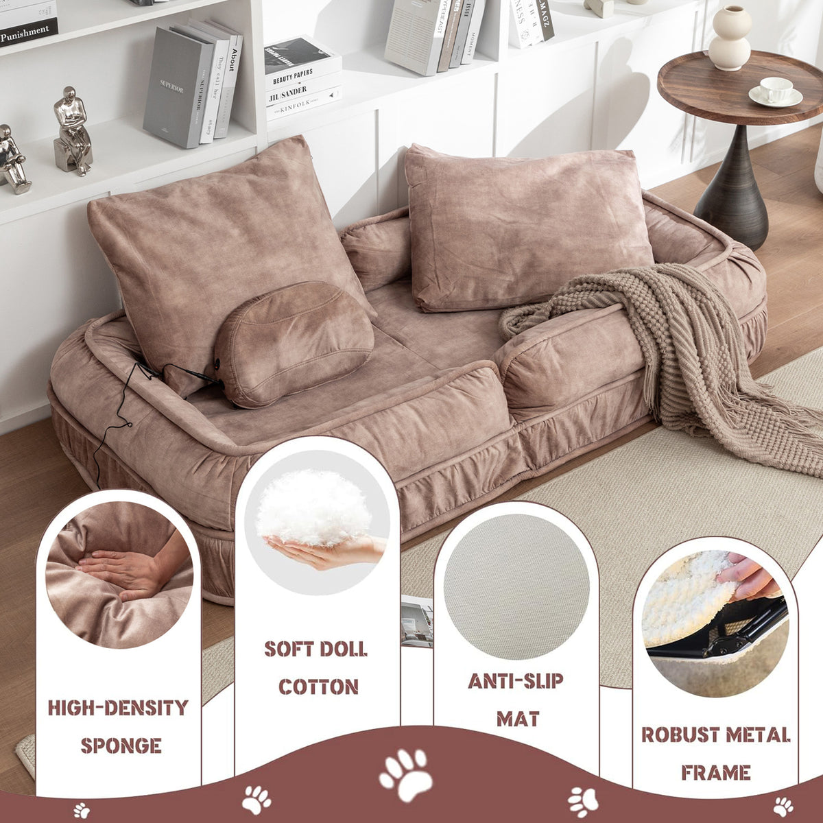 Upholstered Human Dog Bed for Adult & Pets,with 5 Adjustable Position &Massage Pillow, Bean Bag floor sofa with 2 Soft P