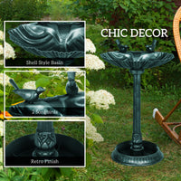 32" Antique Bird Bath Decorative Birdbath Bird Feeder Bowl with Planter Pedestal and Bird Statues, Verdigris