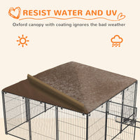 6.9 x 6.9 x 5 Outdoor Dog Kennel with Canopy Garden Playpen Fence Crate Enclosure Cage Rotating Bowl, Coffee