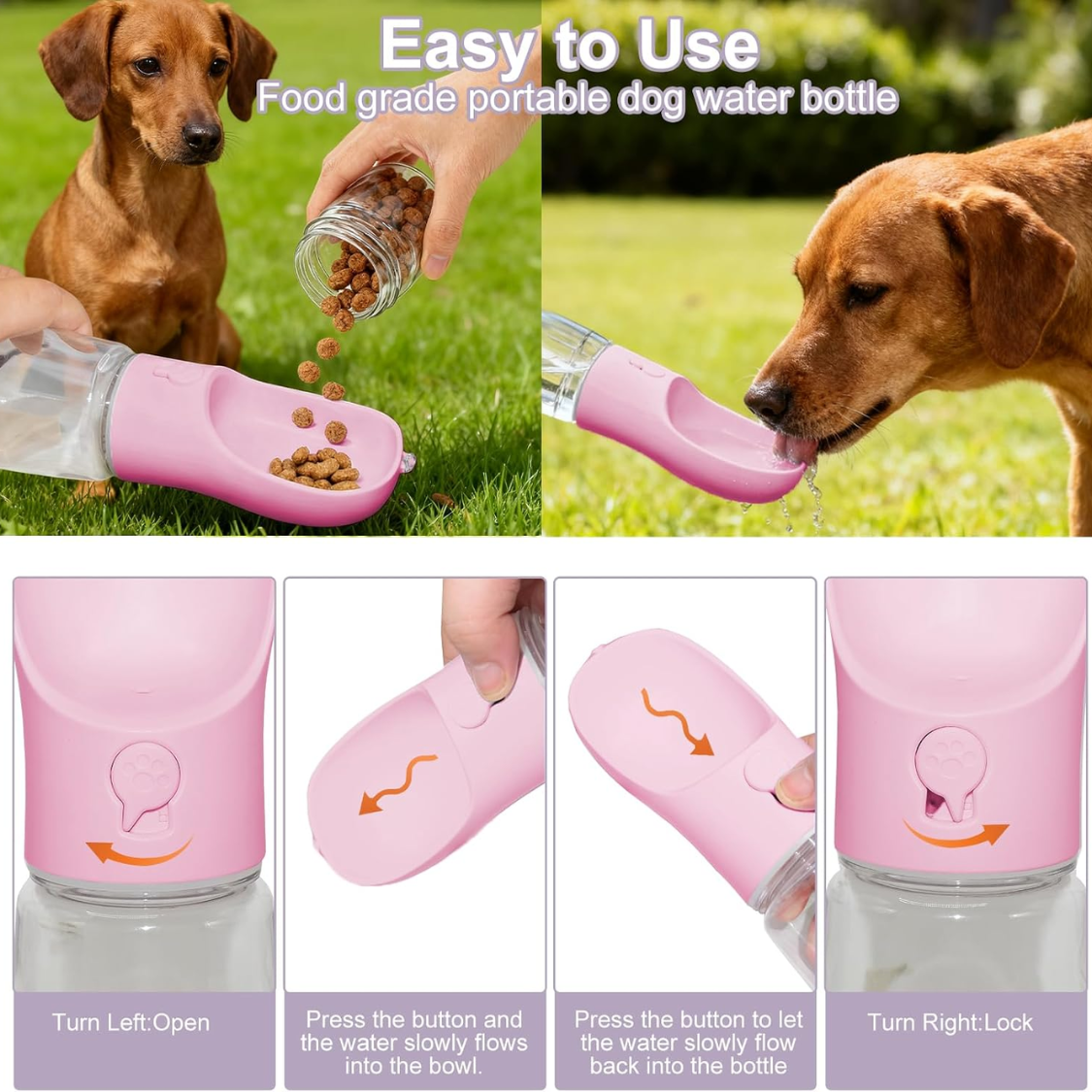 Portable Dog Water Bottle With Food Container, Drinking Bottle For Travel 2 In 1 Dog Water Bowl, Leak Proof Pet Water Di