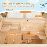 31.5 " Fir Wood Hamster Cage with Flip Mesh Roof, Multi-Level Activity Areas & Bottom Storage Shelf
