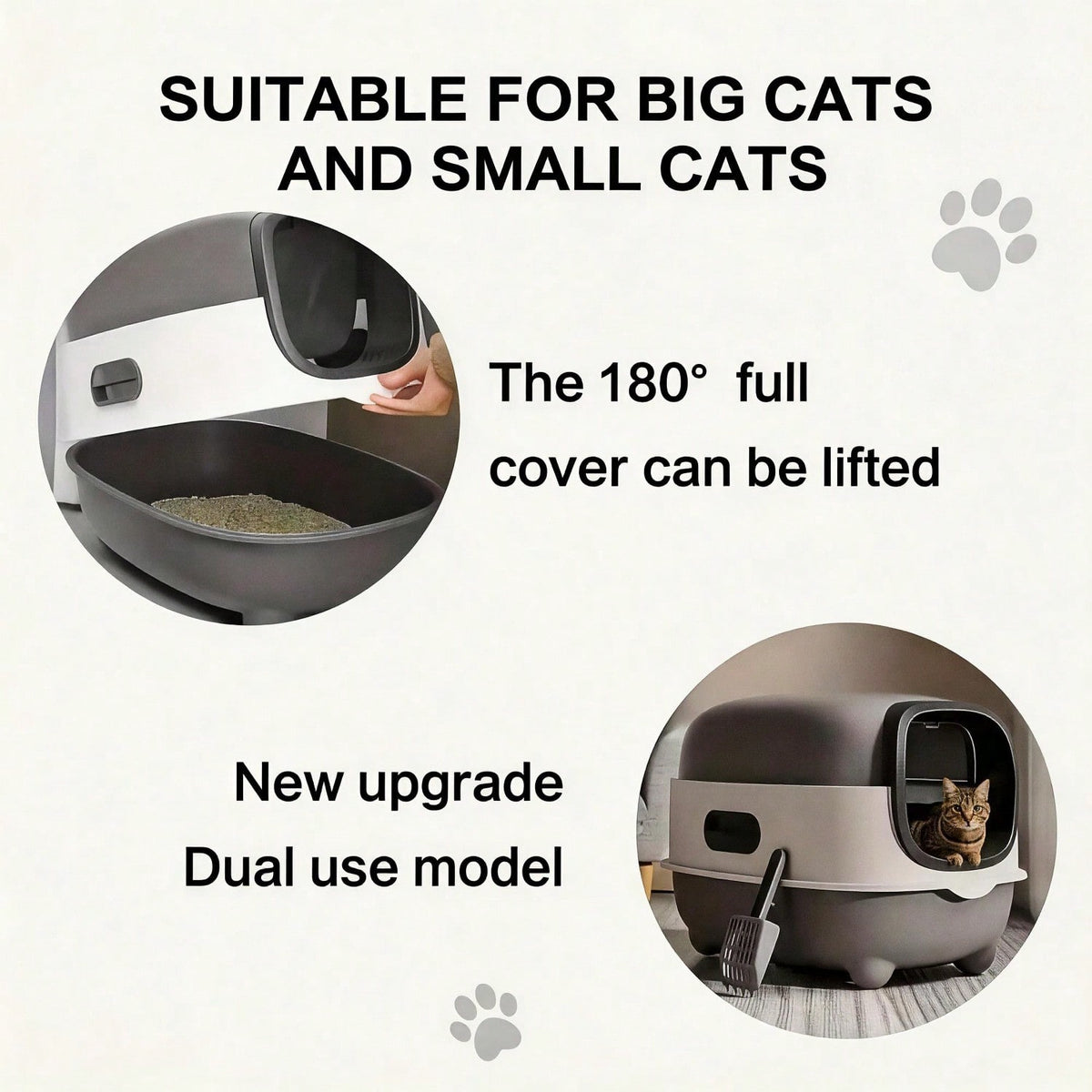 Fully Enclosed Cat Litter Box With UV Sterilization Odor Control, Large 56cm Space For Big Cats, Easy Clean 180 Flip Top
