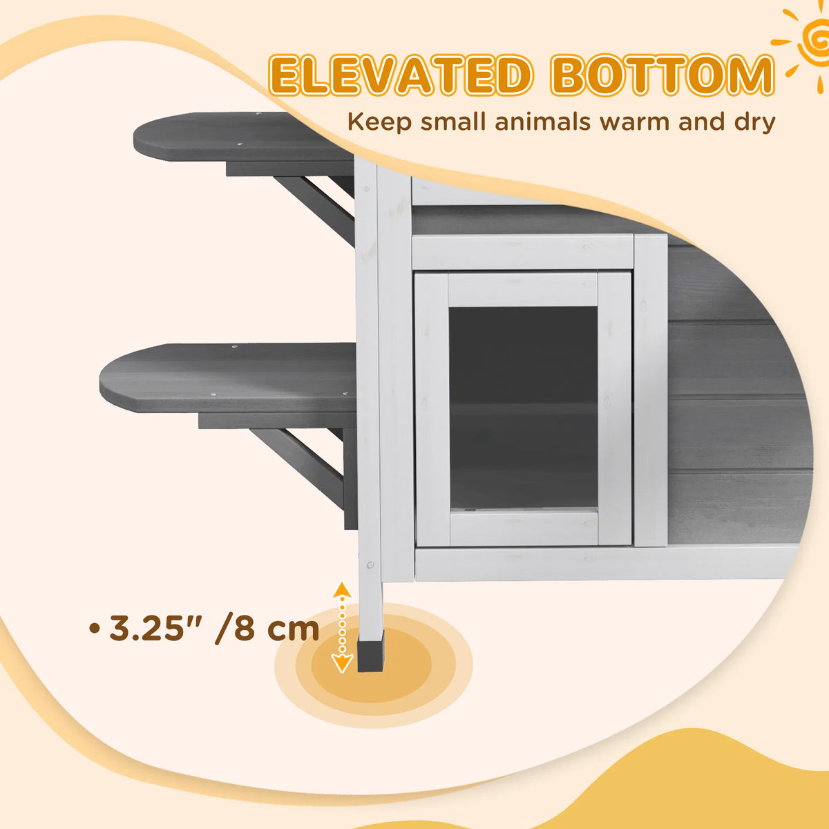 2-Storey Outdoor Cat House, Wooden Catio with Openable Roof, Lounge Space, Fun Entrances, for Feral Cats, Grey