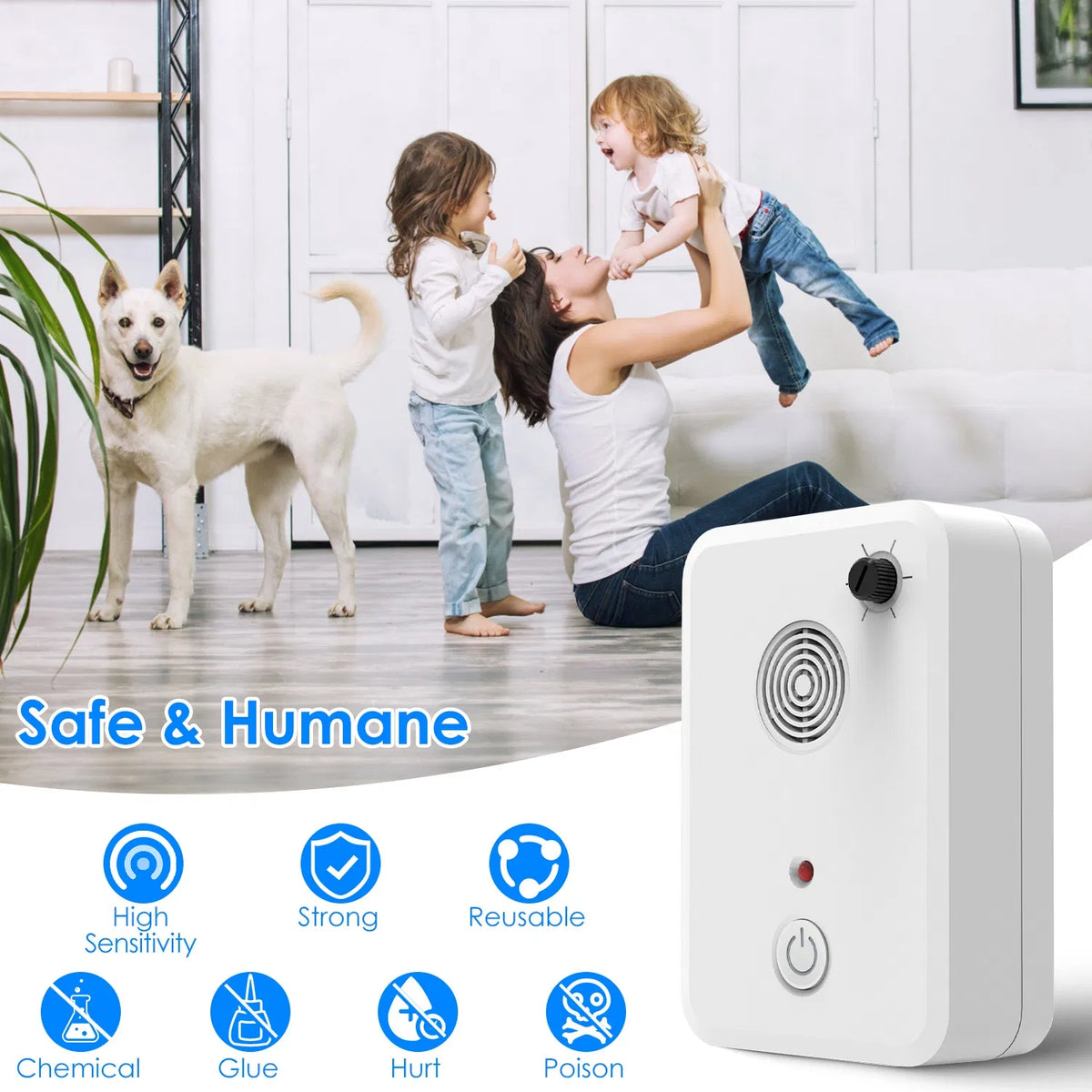 4 Packs Ultrasonic Pest Repeller, 1-75KHz 6 Adjustable Levels for Bats Birds Mice, Humane Indoor Pest Control