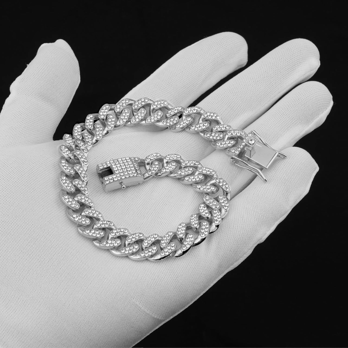 Dog Chain Collar Silver Dog Necklace Diamond Cuban Link Dog Collar 13mm Wide Metal Pet Cat Dog Chain Crystal Collar Jewe