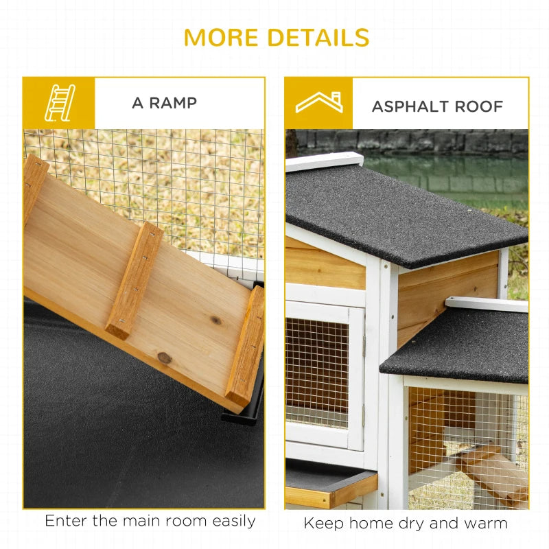 Wooden Rabbit Hutch Bunny Cage Pet Playpen House Enclosure With Double Side Run Boxes, No Leak Tray, Ramp, For Rabbits, 