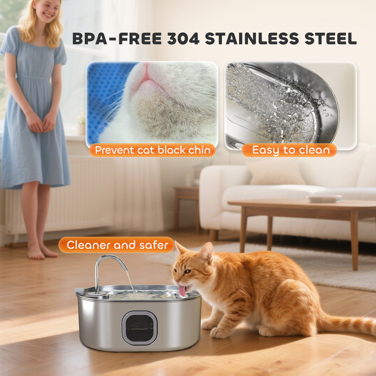 246 oz./7L Stainless Steel Cat Water Fountain with Filters, Ultra-Quiet Pump, for Cats, Dogs & Multi-Pet Homes