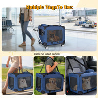 2 In 1, 24 Collapsible Travel Dog Crate For Medium Large Dogs, Rolling Pet Carrier With Wheels, 3-Door Portable Folding 