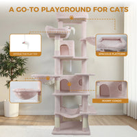 68in Tall Multi-Level Green Cat Tree with Hammocks, Hanging Basket, Cat Cave, Removeable Cushion, Scratching Posts - Plu