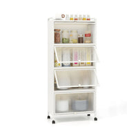5-Tier Rolling Microwave Stand Flip Dust-Proof Doors 4 Casters with Brakes Kitchen Storage Rack White