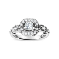 14K White Gold Diamond 3/4 Cttw Diamond Halo Style and Woven Shank Engagement Ring (G-H Color, VS2-SI1 Clarity) - Size 7