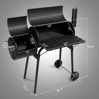 Barrel Charcoal Grill with Offset Smoker, All Metal Outdoor Smoker with Side Table and Wheels for Outdoor Garden Patio a