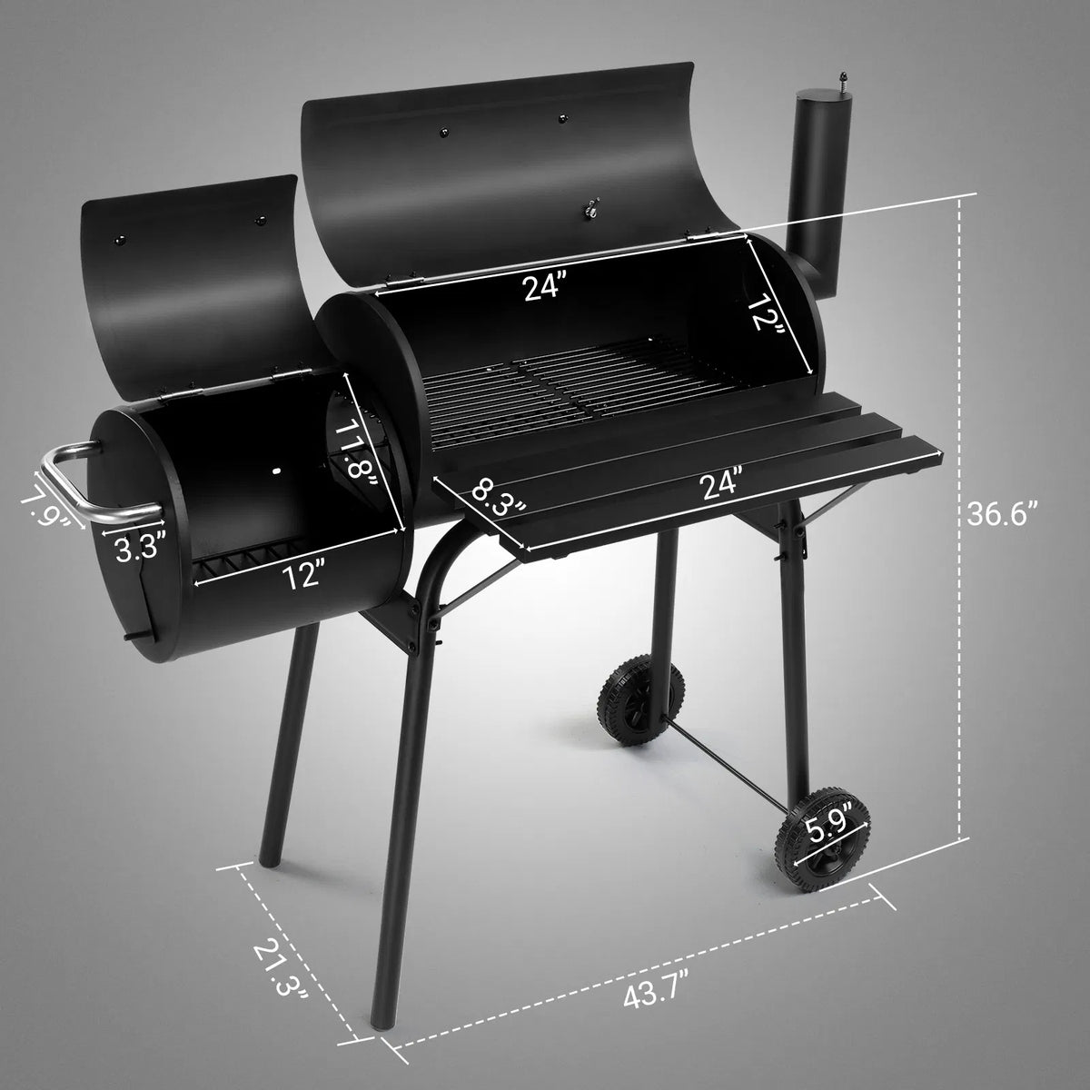 Barrel Charcoal Grill with Offset Smoker, All Metal Outdoor Smoker with Side Table and Wheels for Outdoor Garden Patio a