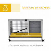 Indoor Rabbit Enclosure, Wooden Elevated Cage Habitat with Enclosed Run with Wheels - Ideal for Rabbits and Guinea Pigs