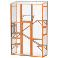 Outdoor Catio Cat Enclosure, Large Wooden Cat House With 6 Jumping Platforms, Scratching Post.For Multiple Packages Ship
