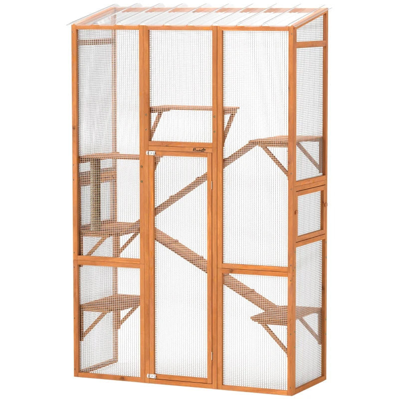 Outdoor Catio Cat Enclosure, Large Wooden Cat House With 6 Jumping Platforms, Scratching Post.For Multiple Packages Ship