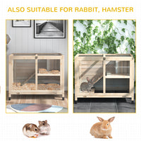 Rabbit Hutch with Wheels, Desk and Side Table Sized, Wooden Rabbit Cage, Waterproof Small Bunny Cage with Removable Tray