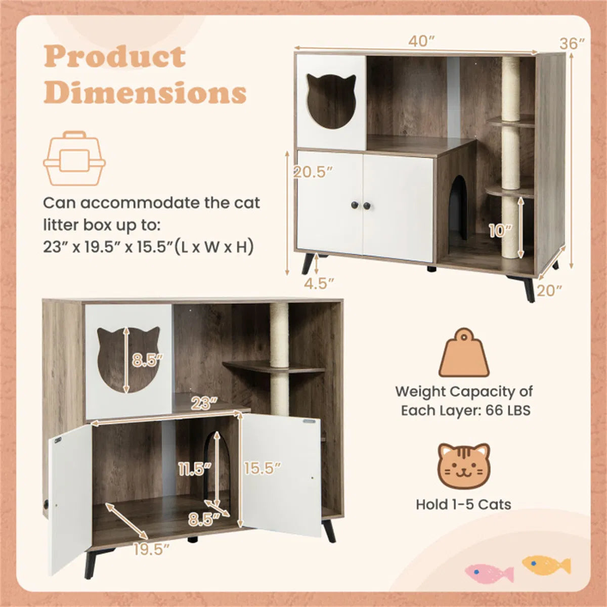 Cat Litter box with Cat scratching post, Cat Apartment, Cat House, locker