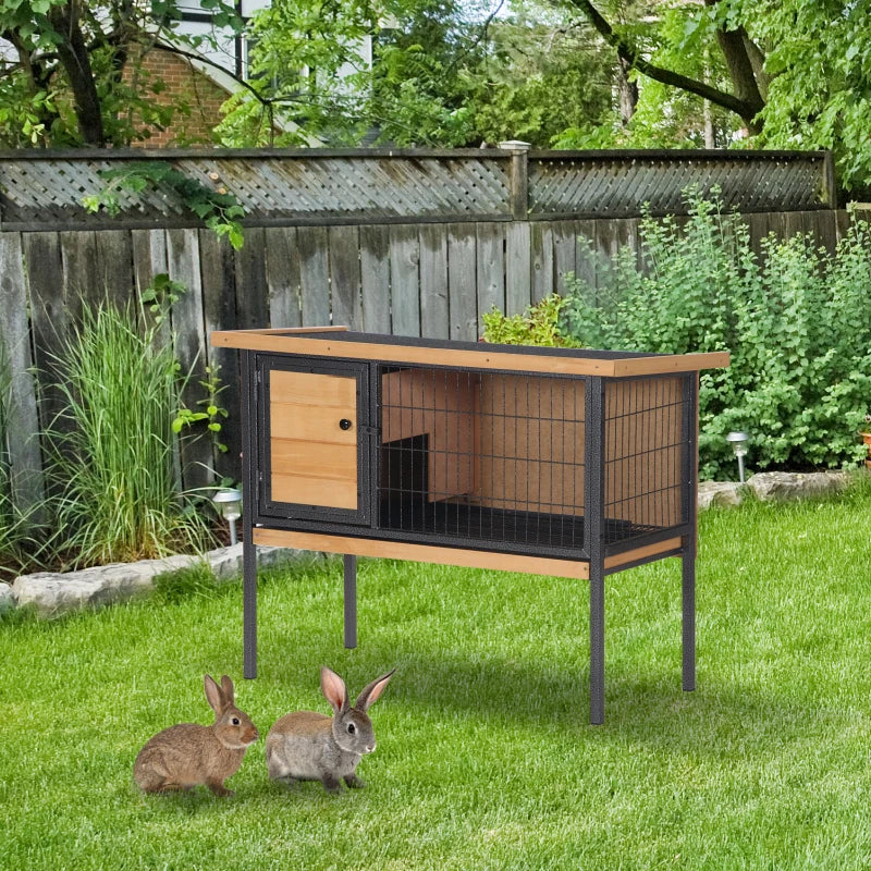 PawHut Rabbit Hutch Elevated Bunny Cage Small Animal Habitat With Metal Frame, No Leak Tray, Metal Wire Pan, Openable Wa