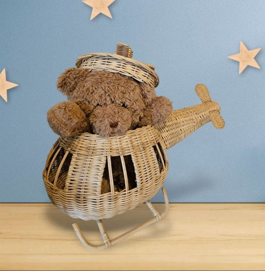 Rattan Toy Helicopter – Handcrafted Boho Pretend Play Toy for Kids | Montessori Airplane Nursery Decor