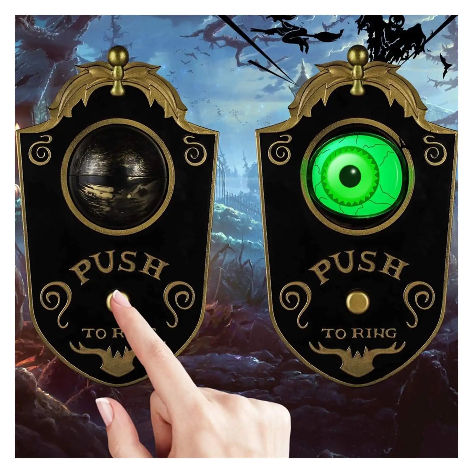 MEACAOFG Halloween Door Bell Animated Eyeball Door Bell MEACAOFG Decor Outside Scary Light Up Witch Prop for Party Hau