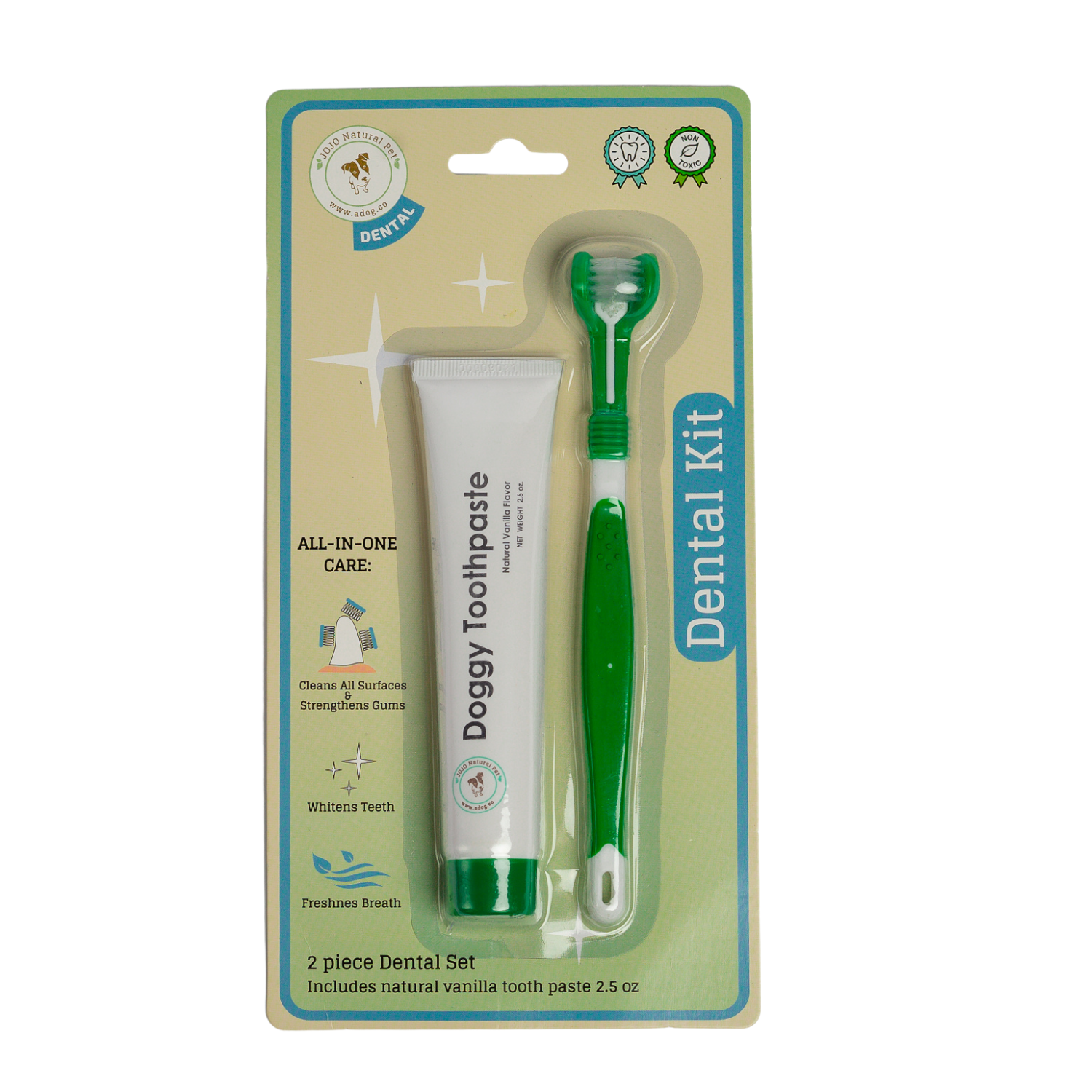 Triple Headed Dog Toothbrush with All-Natural Toothpaste Kit – 2-Piece Kit - BIG FRENCHIES