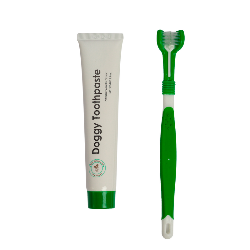 Triple Headed Dog Toothbrush with All-Natural Toothpaste Kit – 2-Piece Kit - BIG FRENCHIES