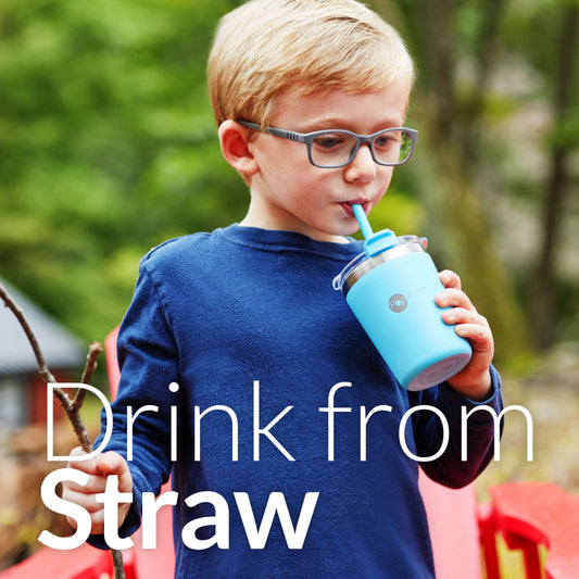 PopYum 9oz Insulated Stainless Steel Kids’ Cups with Lid and Straw, 2-Pack, Blue & Green, stackable, sippy, baby, child, toddler, tumbler