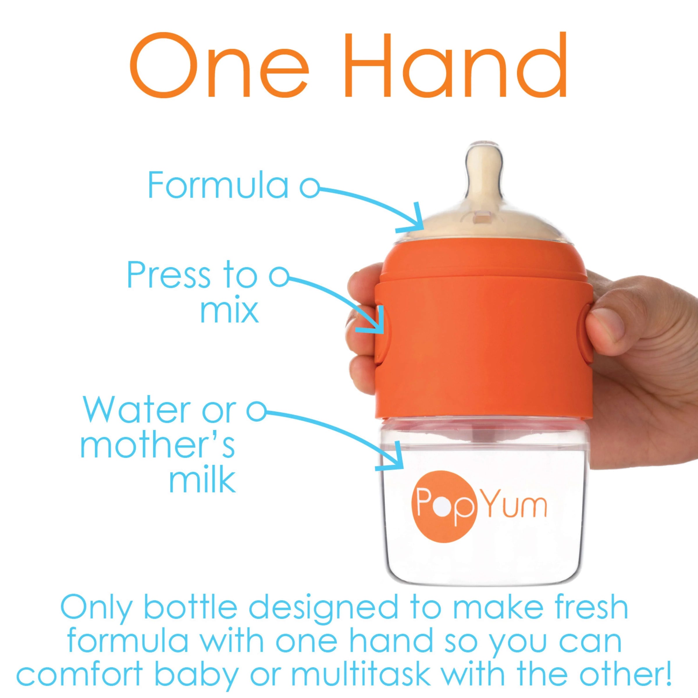 PopYum 5oz Anti-Colic Baby Bottle for Breast and Formula Feeding, Orange, #1 Slow Flow Nipple - BIG FRENCHIES