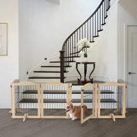 6-Panel Freestanding Solid Wood Dog Gate with Lockable Door, 132"L x 31.5"H – Foldable Pet Gate & Playpen, No Wall Mounting Required