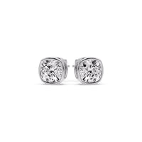 Cushion Diamond Bezel Set Solitaire Certified Stud Earrings