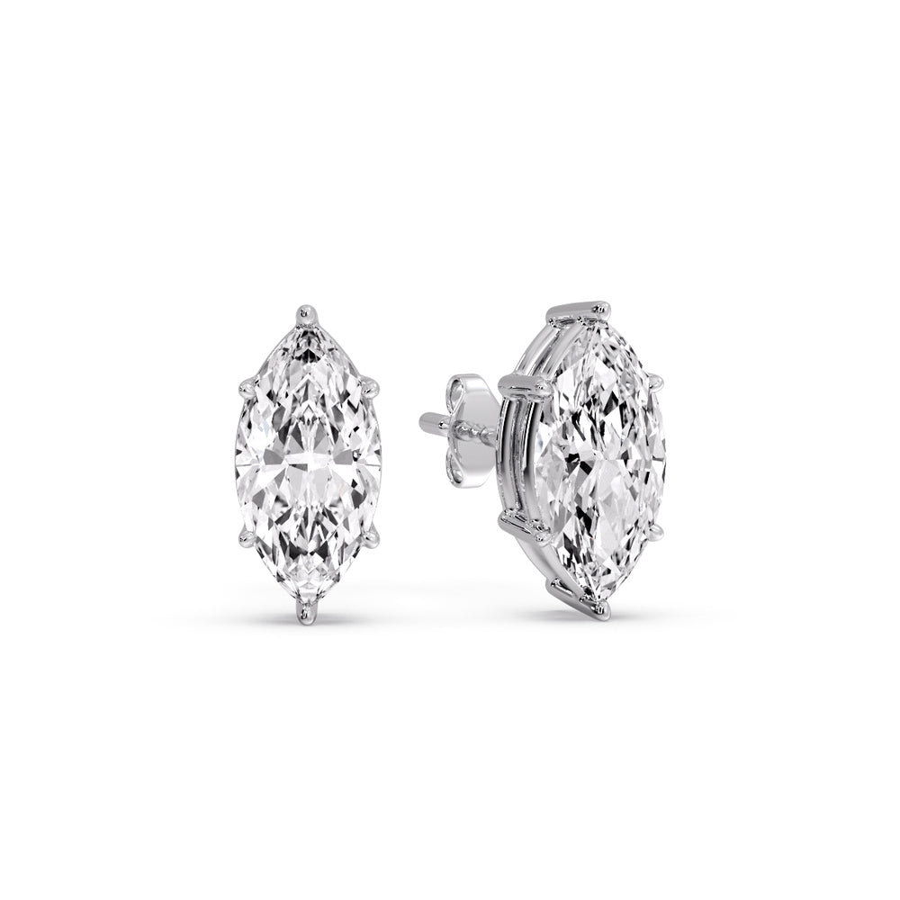 6 Prong Marquise Diamonds Solitaire Stud Earring in Basket Setting