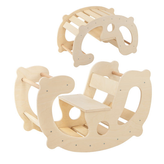 2-in-1 Rocking Horse Arch for Kids Montessori Climbing Toys with Arch Climber-Natural - BIG FRENCHIES