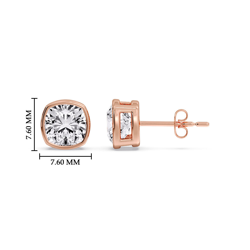 Cushion Diamond Bezel Set Solitaire Certified Stud Earrings