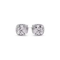 Cushion Diamond Bezel Set Solitaire Certified Stud Earrings