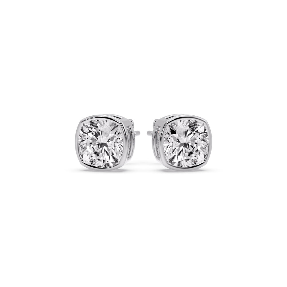 Cushion Diamond Bezel Set Solitaire Certified Stud Earrings